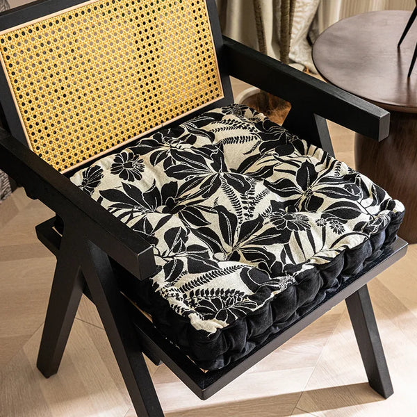 Galette de Chaise 45x45 à motif Floral Noir