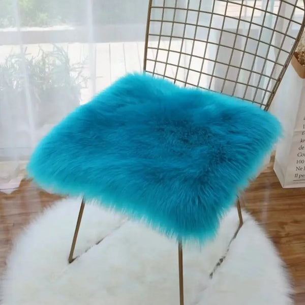 Galette de Chaise Fourrure Bleue Cyan